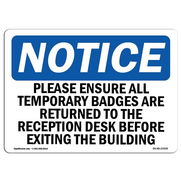 Sign, 3.5" H, 5" W, Please Ensure Temporary Badges Returned Sign, Landscape, NS-D-35-L-17439-10PK